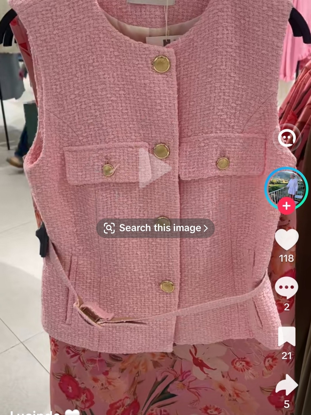 Women's Pink Tweed Belted Vest Jacket